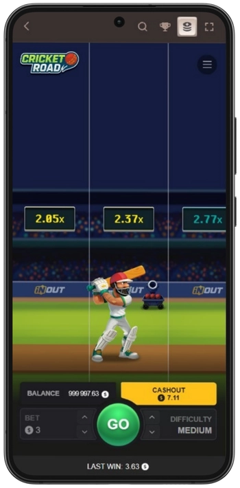 Processo di gioco in Cricket Road: battitore in azione durante il round