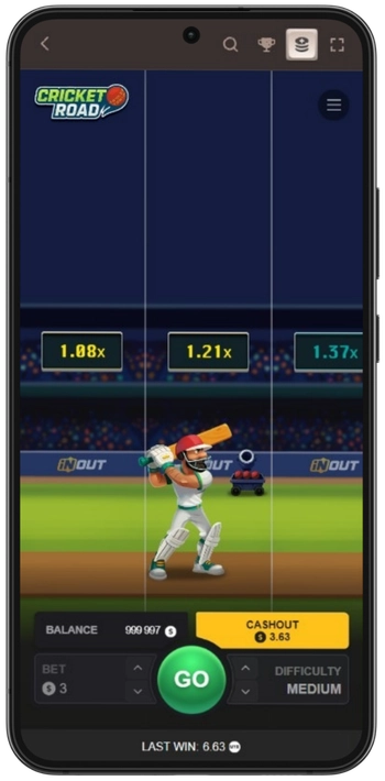 Gameplay di Cricket Road Demo con moltiplicatori attivi sul tabellone